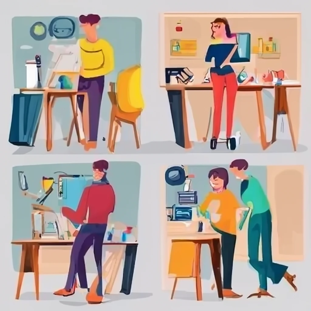 A montage drawing of four development teams