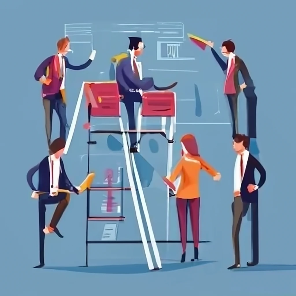 A drawing of a team collaboriting at work